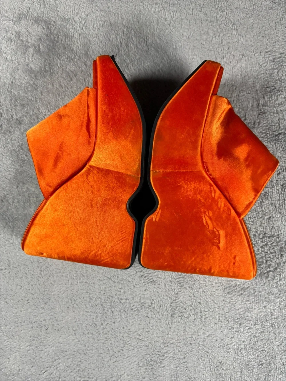 Y2K style platform wedges orange silky suede